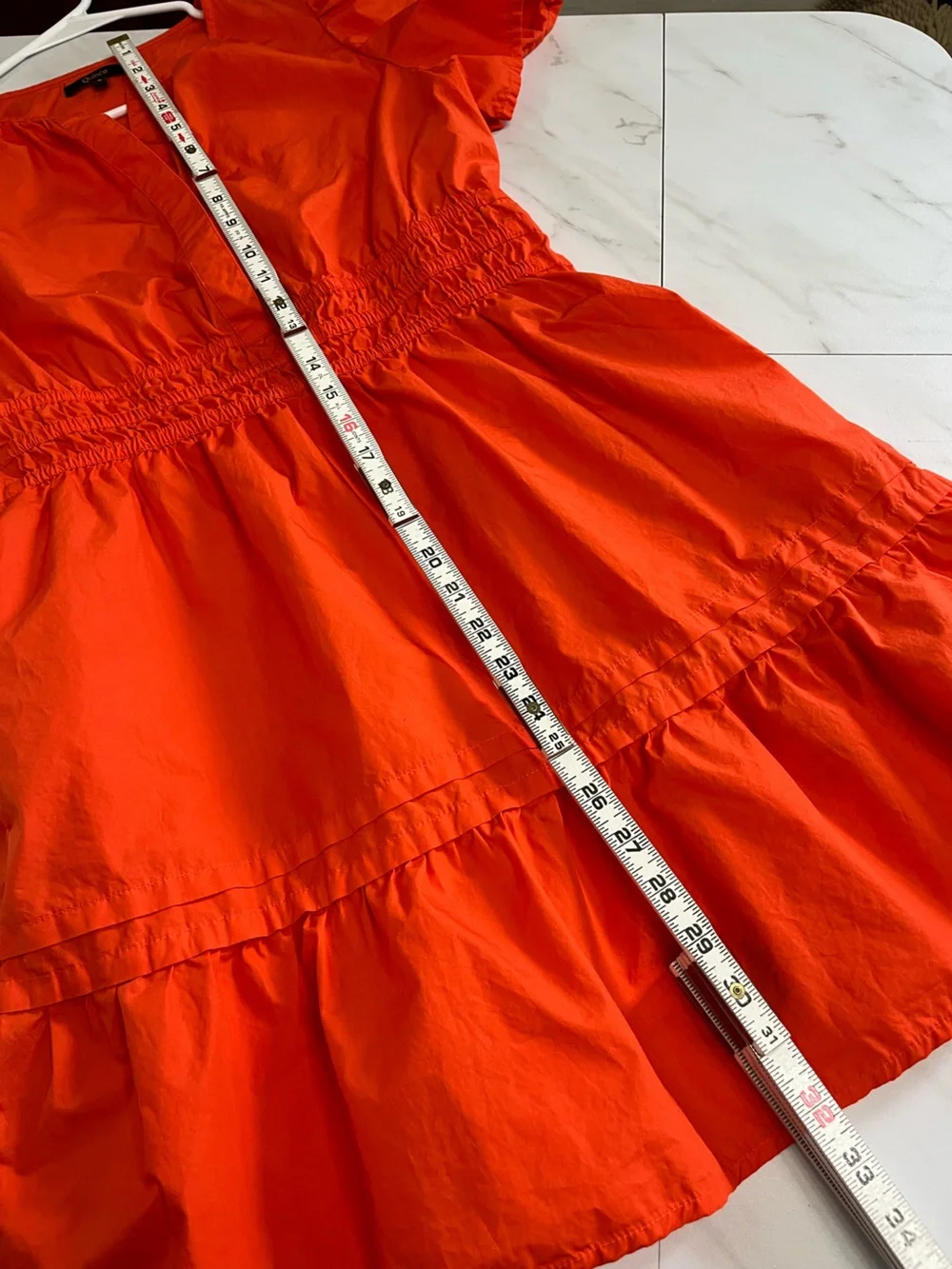 Quince 100% Organic Cotton Tiered Mini Dress Orange Vermillion Red size S - Picture 8 of 8